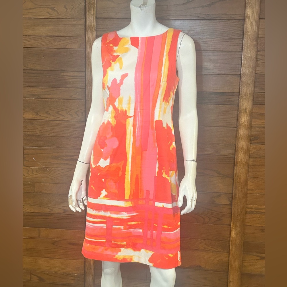 CHETTA B. Size 8. Vibrant Orange and Pink Sleeveless Dress